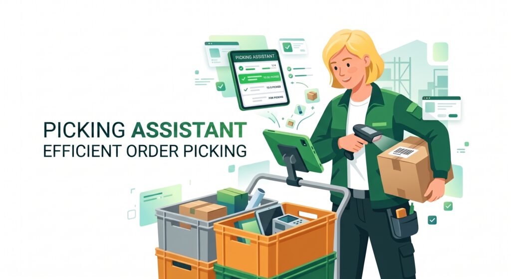 The image shows a person using the picking assistant