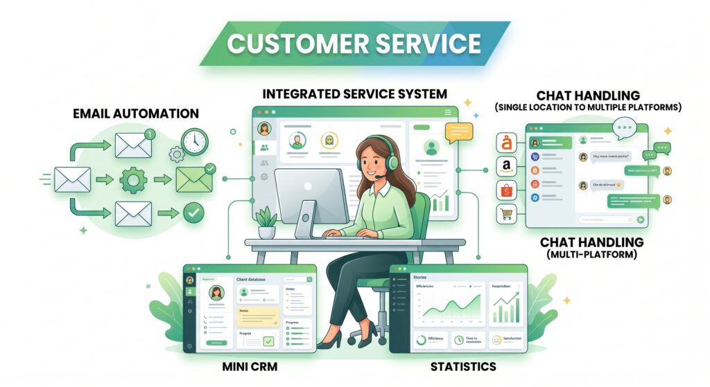 An image showing the capabilities of the customer service module