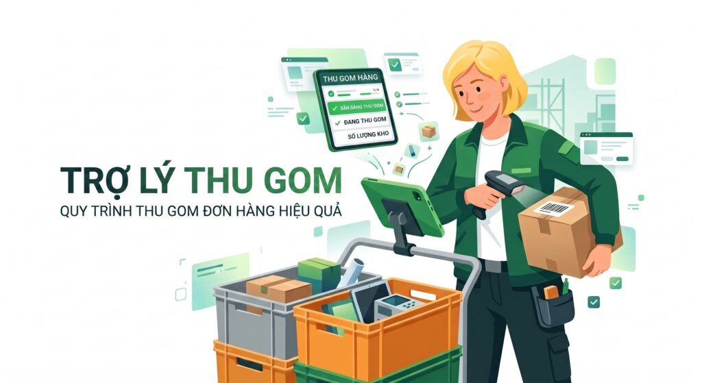 Hình ảnh hiển thị một người đang sử dụng trợ lý gom hàng